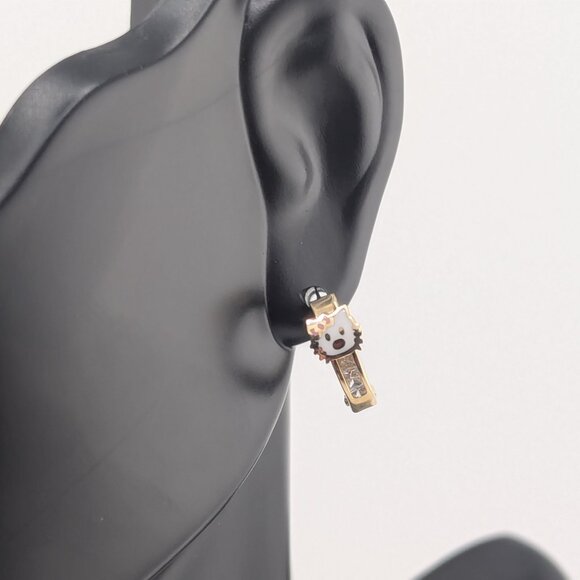 Women's 14k Gold Kitty Cat‎ Cubic Zirconia Novelty Hoop Earrings Jewelry ** - Picture 3 of 10